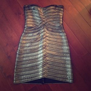 BCBG silver strapless bodycon dress