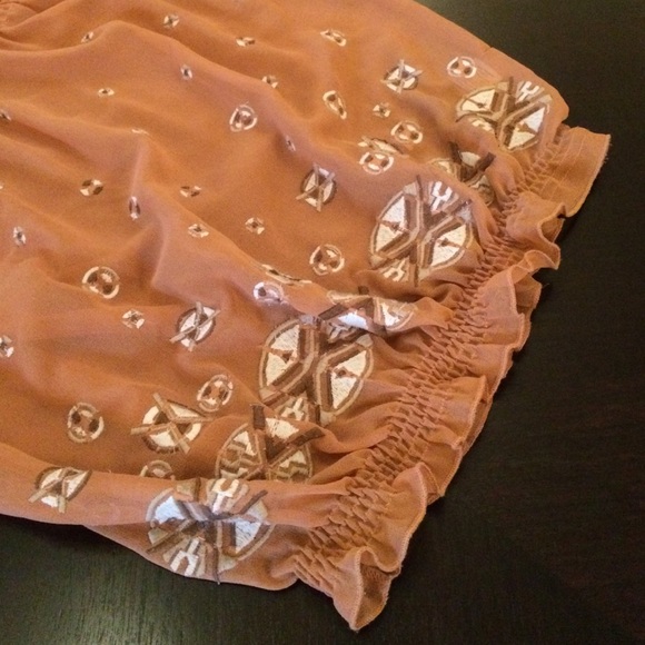 Kimchi & Blue Muted Coral Sheer Aztec Print Top - Picture 2 of 4