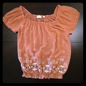 Kimchi & Blue Muted Coral Sheer Aztec Print Top