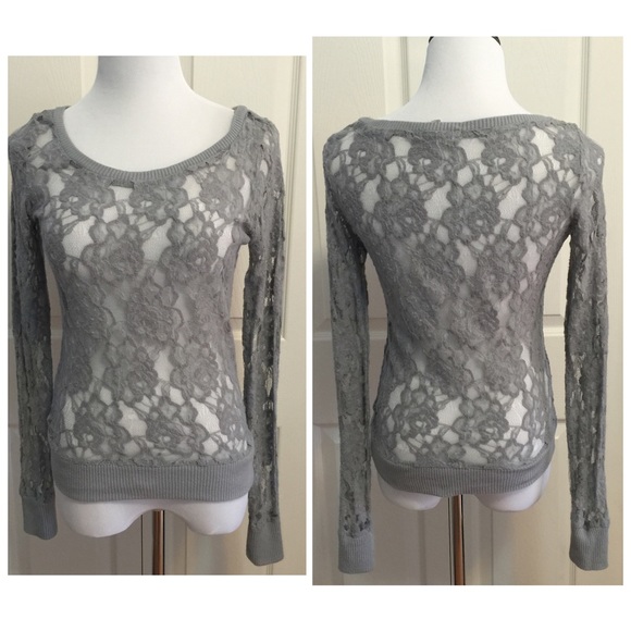 Grey lace sheer top