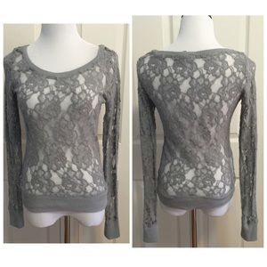 Grey lace sheer top