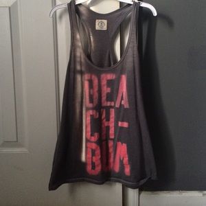 Grey tank top that says "Beach Bum"