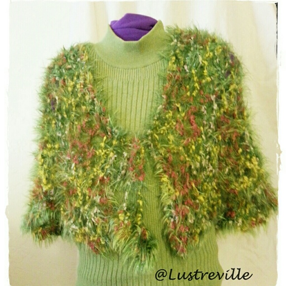 Green Fuzzy Tie Front Shawl