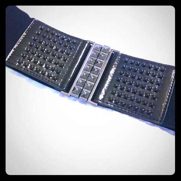 Studded Black Elastic High Waist Belt