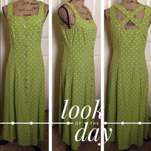 Adorable Green Maxi Dress w/White Polka Dots