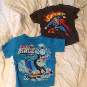 2 baby boy t-shirts; Superman and Thomas the Train