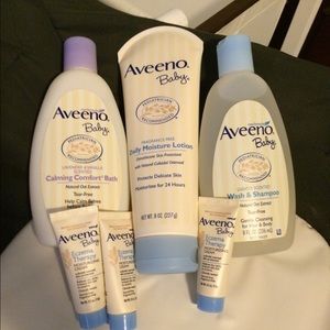 Aveeno body wash, shampoo, and lotion.