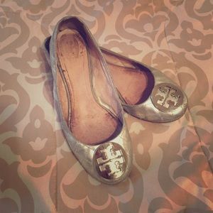Silver Tory Burch Quilted Flats