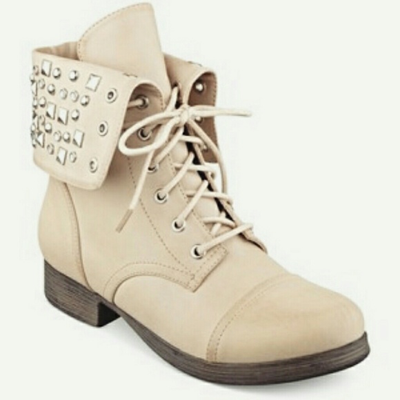 White Studded Combat Boots