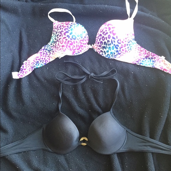 Leopard Bra and Black swim suit top