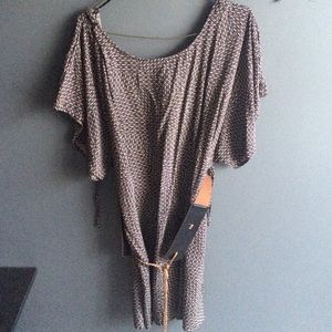 Printed dress with brown belt