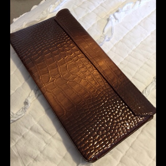 Brown printed wallet clutch