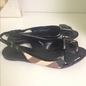 Burberry Open-Toe Buckle Flats