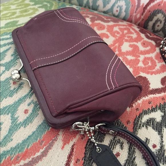 Coach wristlet Merlot color leather