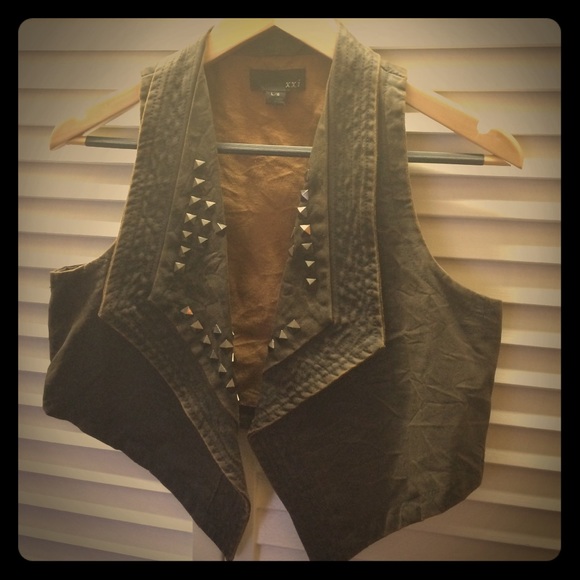 Faux Leather Cropped Studded Vest