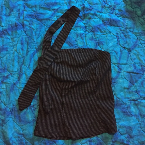 Ladies black sliver pin stripes vest w/ tie