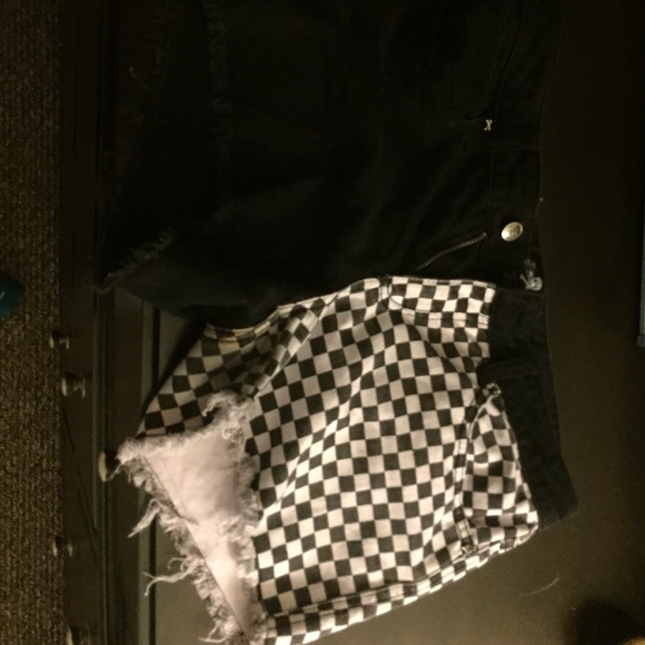 Half black half black and white checkered shorts