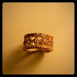 14K Yellow Gold Filled Open Hearts Band Ring Sz 7