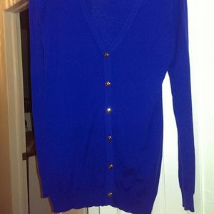 Blue cardigan with gold buttons