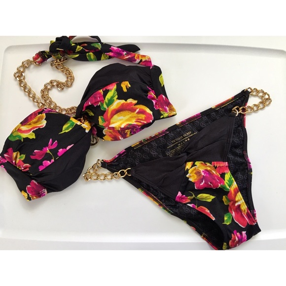 Victoria's Secret Other - ✨SOLD✨Victoria's Secret black floral chain bikini