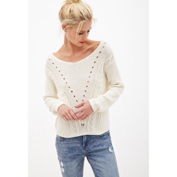 Forever 21 Cream Off Shoulder Knit Sweater