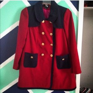 Navy/red pea coat