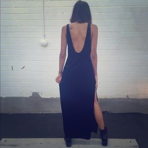 Black velvet dress with deep v and gold band