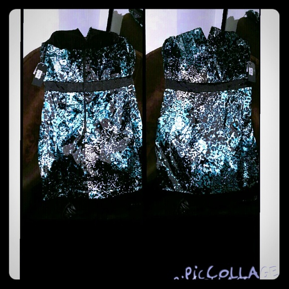 Strapless Guess blue leopard speckle dress