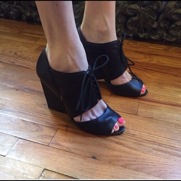 Jeffrey Campbell black lace up wedge heels