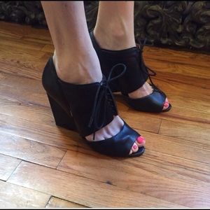 Jeffrey Campbell black lace up wedge heels