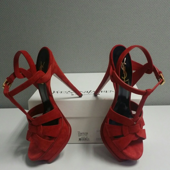 Yves Saint Laurent Shoes - SOLD!!  YSL Tribute Red Suede Platform Sandal