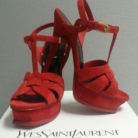 SOLD!!  YSL Tribute Red Suede Platform Sandal - Picture 3 of 4