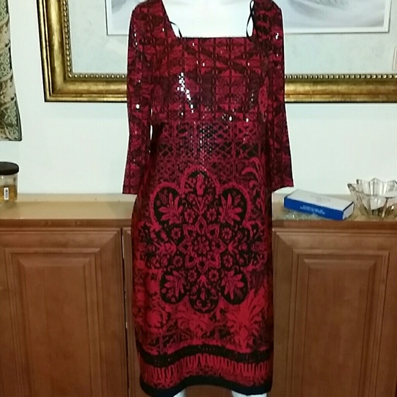 Black on Red Sparkly Shift Dress
