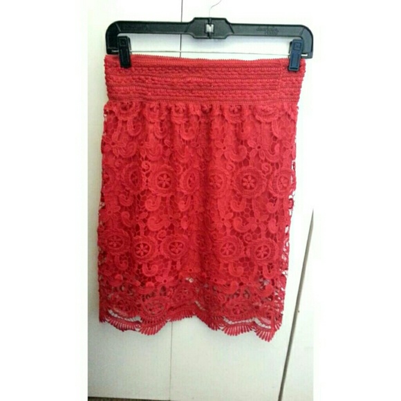 Long Knee Red Crochet Skirt