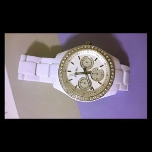 White ceramic watch with rhinestones