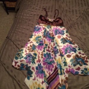 Brown silk and exotic flower summer dress