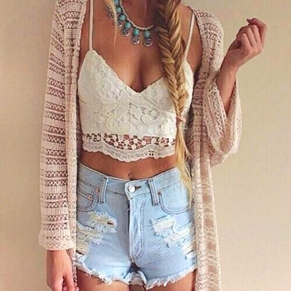 Tops - Floral Lace Casual Crop Top
