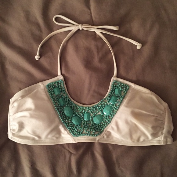 Xhiliration white & teal bikini top 👙