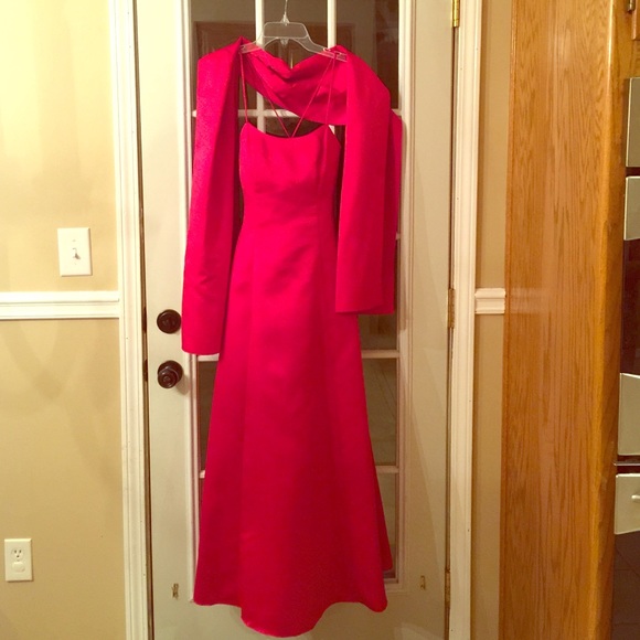 Red formal prom dress.