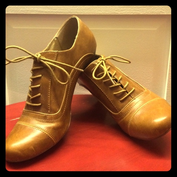 Tan Oxford Lace-Up Heels