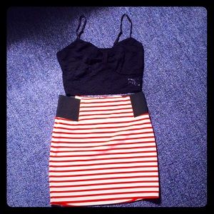 Black〰 Orange&White Striped Skirt!