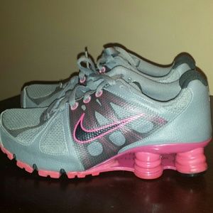 Gray,Black and Pink Nike Shocks