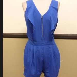 EXPRESS COBALT RUFFLED FRONT ROMPER