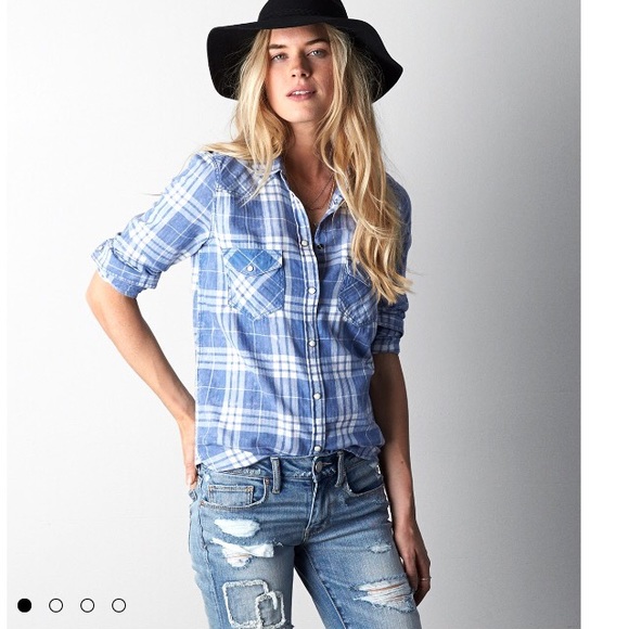 American eagle blue plaid