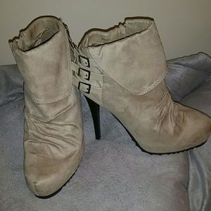 Tan suede ankle bootie high heels
