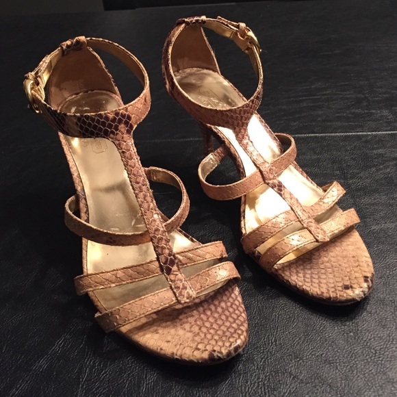 COACH Hayden Snakeskin Strappy Heels