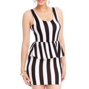 Back and White Striped Peplum Body Con Dress
