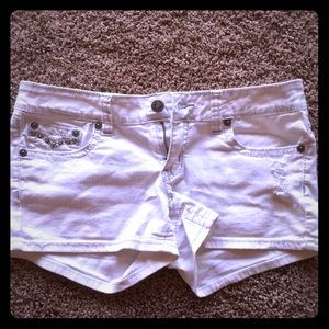 White Embellished Jean Shorts