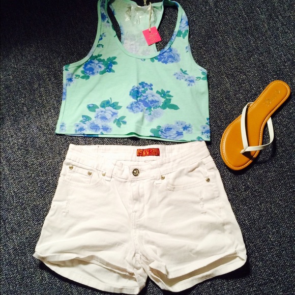 Teal Floral Racer Back Crop Top!!!