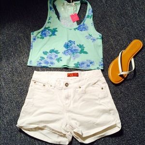 Teal Floral Racer Back Crop Top!!!